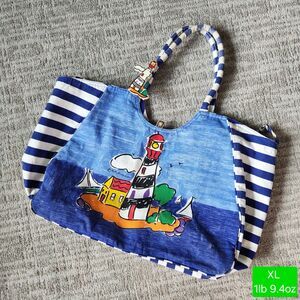 Sally Huss XL lighthouse striped canvas tote bag